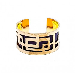 Bague cuivré cuir interchangeable violet/jaune