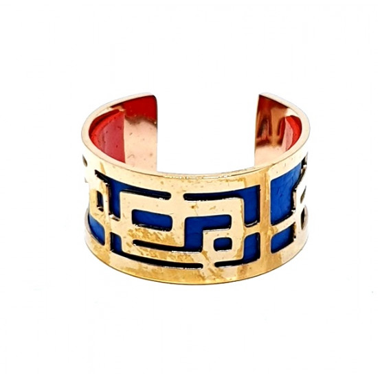 Bague cuivré cuir interchangeable bleu/rouge