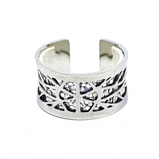 Bague argenté cuir interchangeable pailleté/blanc