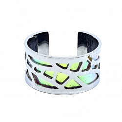 Bague argenté cuir interchangeable nacré/noir