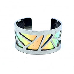 Bague argenté cuir interchangeable nacré/noir
