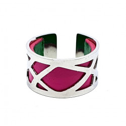 Bague argenté cuir interchangeable rose/vert