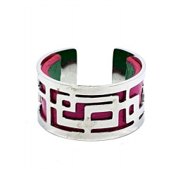 Bague argenté cuir interchangeable rose/vert