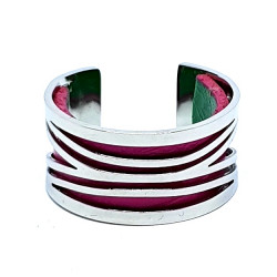 Bague argenté cuir interchangeable rose/vert