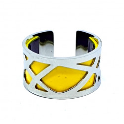 Bague argenté cuir interchangeable jaune/violet métalisé