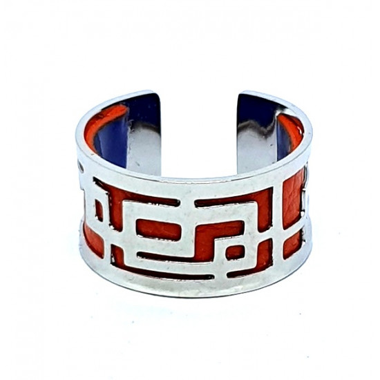 Bague argenté cuir interchangeable rouge/bleu pailleté