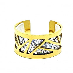 Bague doré cuir interchangeable pailleté/blanc