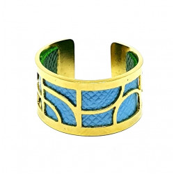 Bague doré cuir interchangeable bleu/vert