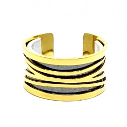 Bague doré cuir interchangeable anthracite/blanc pailleté