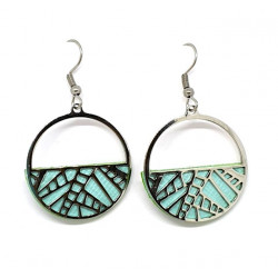 Interchangeable leather earrings blue / green
