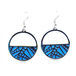 Interchangeable leather earrings blue / brown