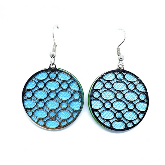 Interchangeable leather earrings blue / green