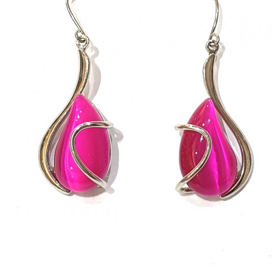 fuchsia cat eye earrings