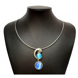 collier oeil de chat bleu