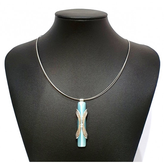 collier oeil de chat bleu