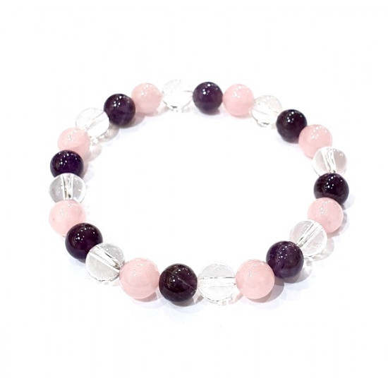 bracelet amethyste, cristal de roche, quartz rose 8mm bracelet amethyste, cristal de roche, quartz rose 8mm
