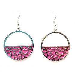 Interchangeable leather earrings fuchsia / gray