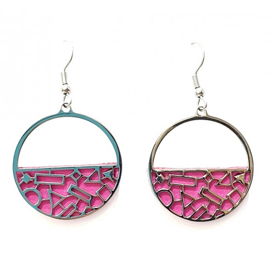 Interchangeable leather earrings fuchsia / gray