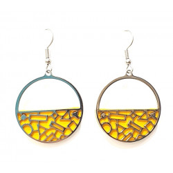 interchangeable leather earrings yellow / silver