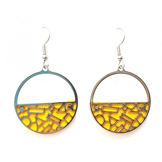interchangeable leather earrings yellow / silver