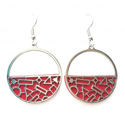 interchangeable leather earrings red / emerald-gray