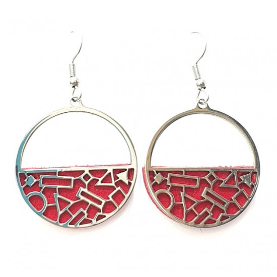 interchangeable leather earrings red / emerald-gray