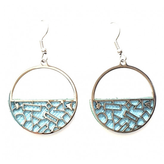 Interchangeable leather earrings blue / green