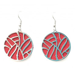 interchangeable leather earrings red / emerald-gray