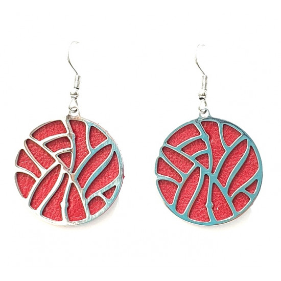interchangeable leather earrings red / emerald-gray