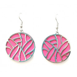 Interchangeable leather earrings fuchsia / gray