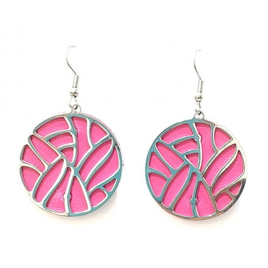 Interchangeable leather earrings fuchsia / gray