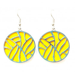 interchangeable leather earrings yellow / silver