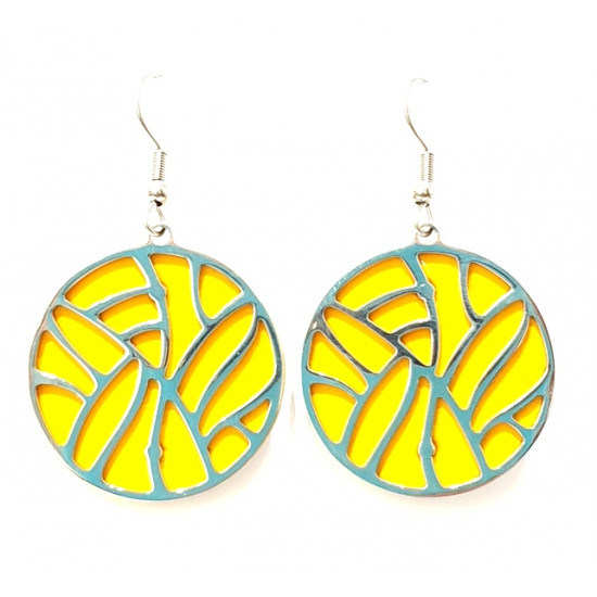 interchangeable leather earrings yellow / silver