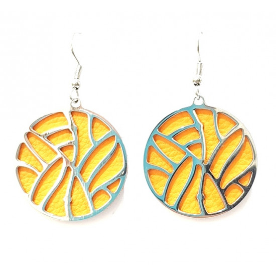 interchangeable leather earrings orange / brown