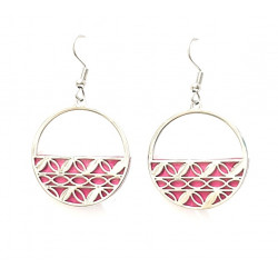 Interchangeable leather earrings fuchsia / gray