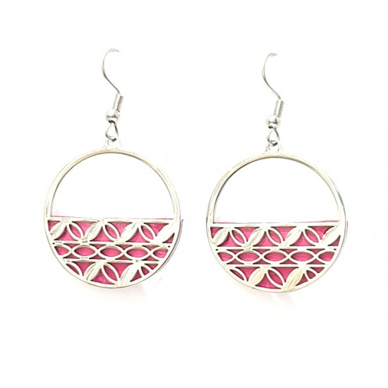 Interchangeable leather earrings fuchsia / gray