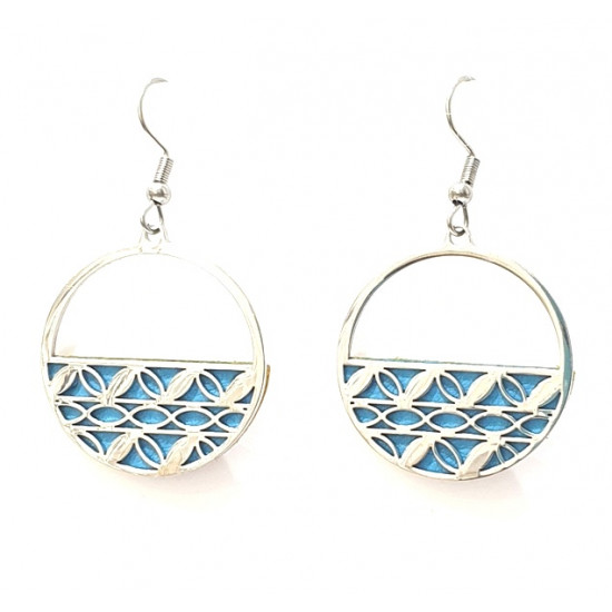 interchangeable Leather earrings blue / white