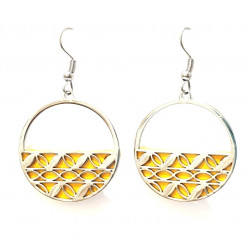 interchangeable leather earrings yellow / silver