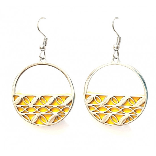 interchangeable leather earrings yellow / silver