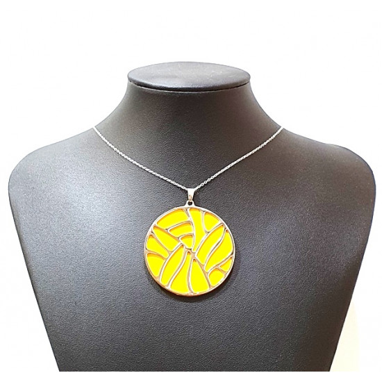Collier argenté cuir interchangeable jaune/argenté