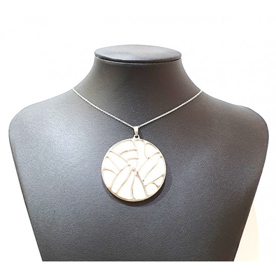 Collier argenté cuir interchangeable blanc/noir