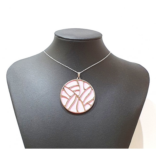Collier argenté cuir interchangeable rose/violet