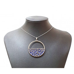 Collier argenté cuir interchangeable bleu/rouge