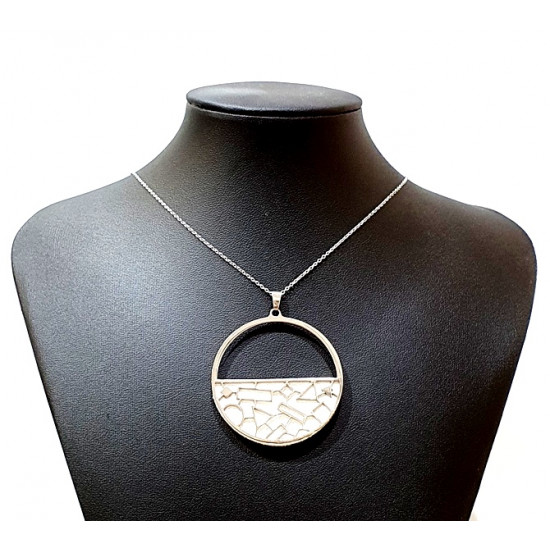 Collier argenté cuir interchangeable blanc/noir