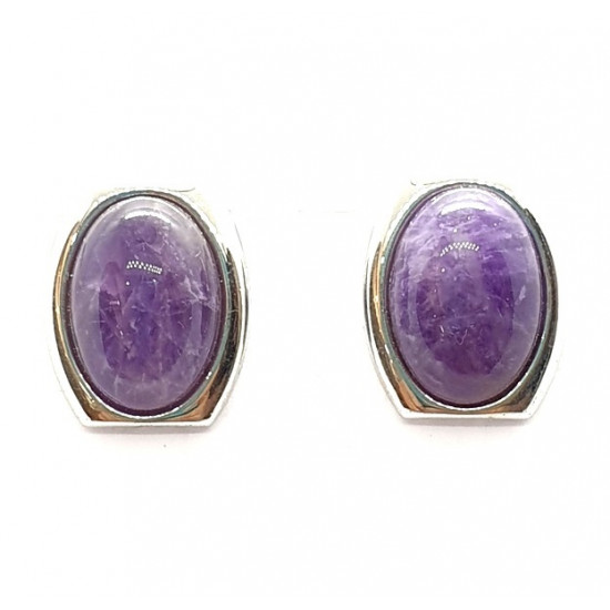 Silver amethyst clip-on earrings