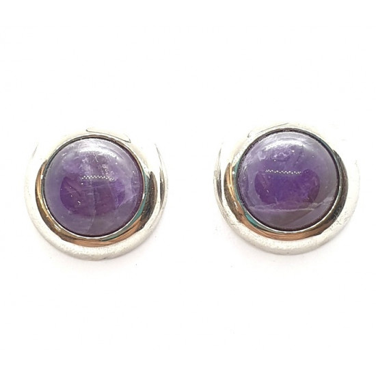 Silver amethyst clip-on earrings