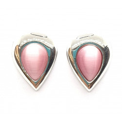 Pink cat's eye clip-on earrings