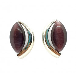Plum cat's eye clip-on earrings