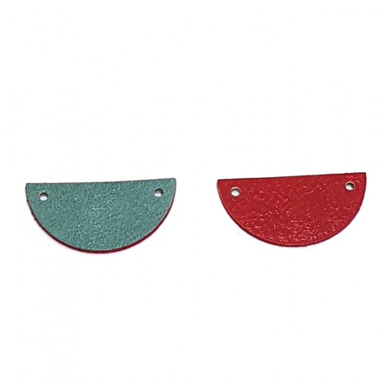 Leather piece for earrings emerald-green / red
