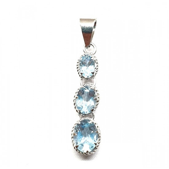 Sterling Silver Blue Topaz Pendant PF-57